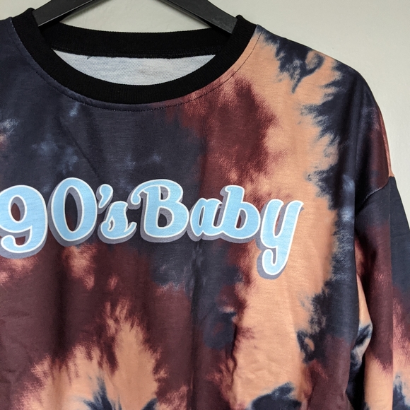 90s baby bleached tie dye graphic cropped sweater - Picture 5 of 7